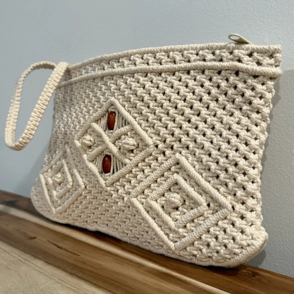 Crochet Women's Bag Cream (2 count) Vintage-THE PEOPLES REPUBLIC OF CHINA ✅SALE✅ - Picture 6 of 14